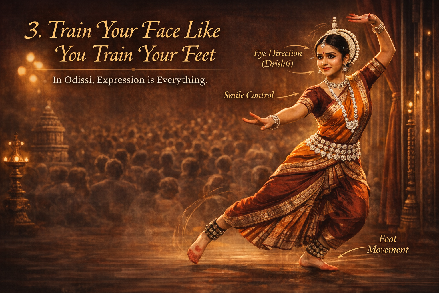 Training facial expression and drishti for stronger stage confidence